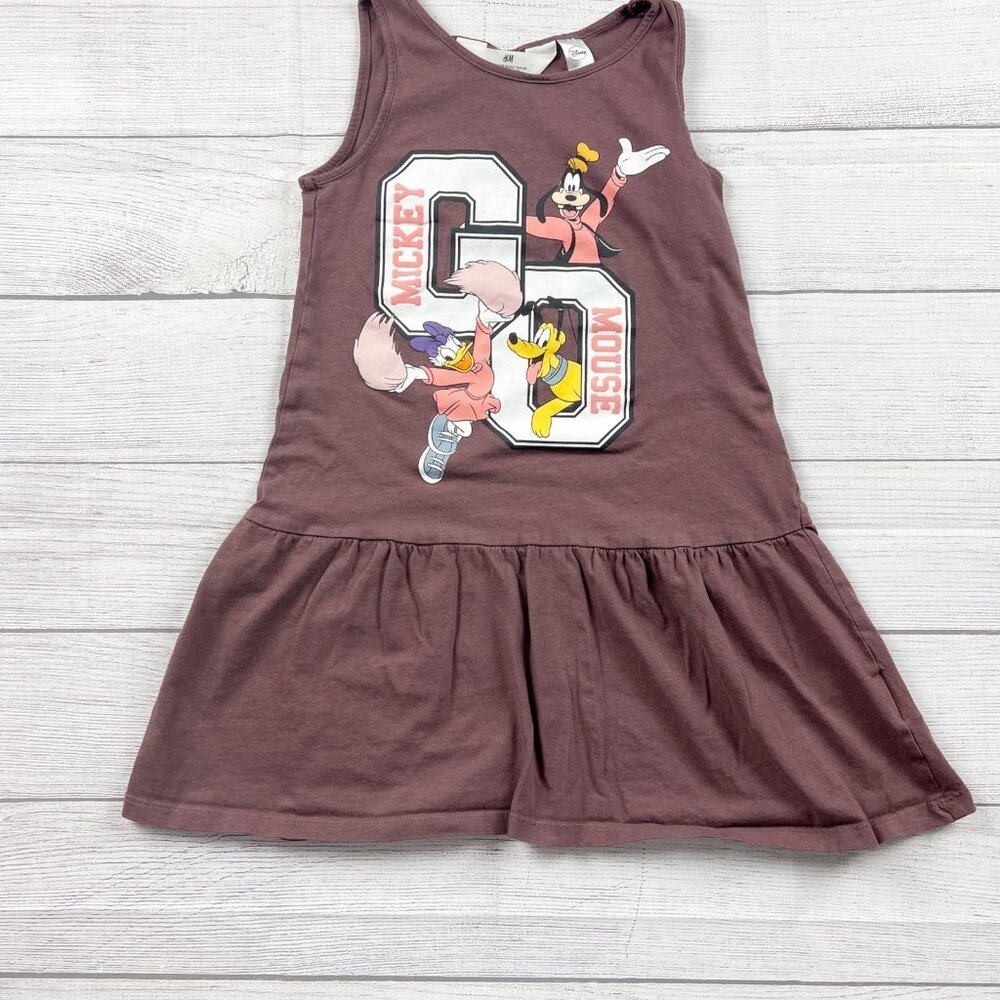 H&M Disney Mickey Mouse Dress Sleeveless Drop Waist Graphic Goofy Pluto 6-7